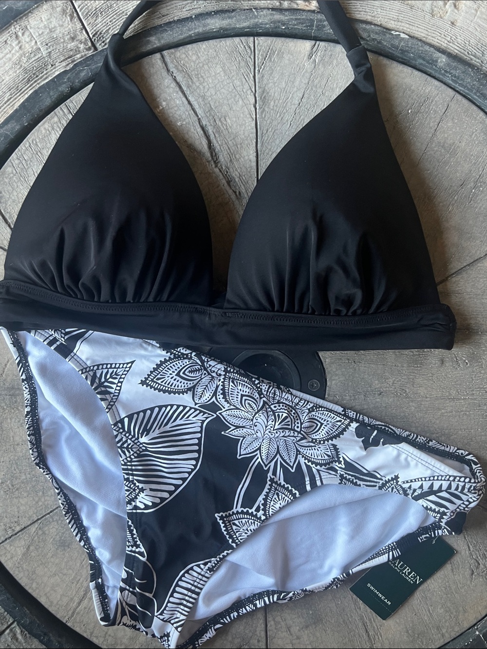 Lauren Ralph Lauren Black Halter Bikini Top with Black & White Floral Bottoms